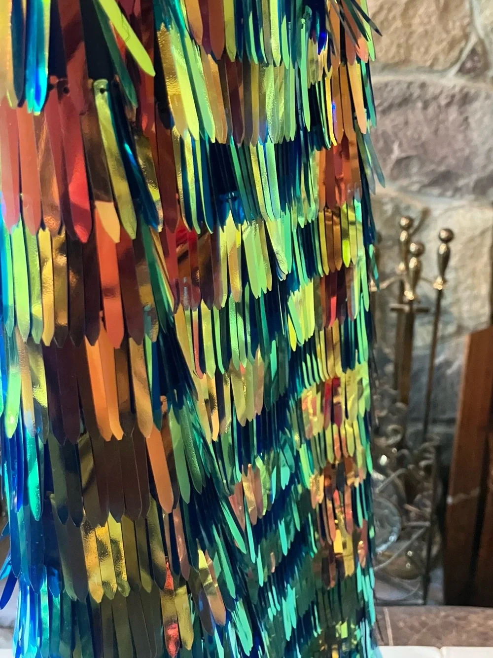 Weissman Iridescent Sequin Fringe Dance Costume Dress Blue Leotard AS